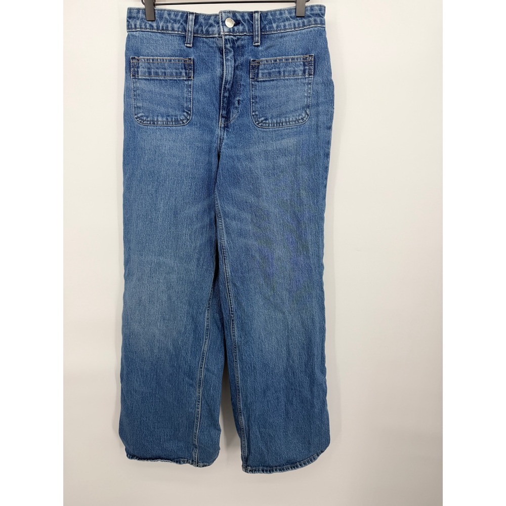 Free Assembly Wide Leg Jeans Women Size 6 Blue Good Patch Pocket High Rise